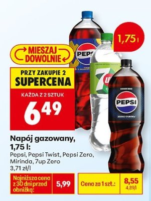 Napój gazowany, 1,75 l: Pepsi, Pepsi Twist, Pepsi Zero, Mirinda, 7up Zero promocja w Biedronka