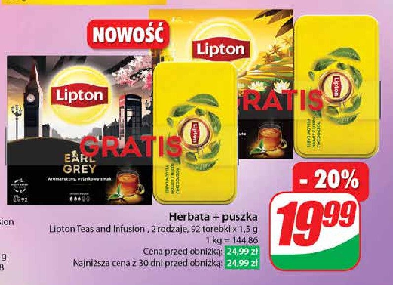 Herbata LIPTON EARL GREY CLASSIC promocja w Dino