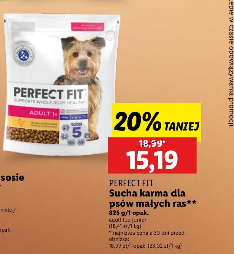 Karma dla psa adult 1+ z kurczakiem Perfect fit promocja