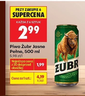 Piwo Żubr Jasne Pełne promocja w Biedronka