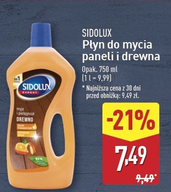 Płyn do mycia drewna z olejkiem z pomarańczy Sidolux expert promocja w Aldi