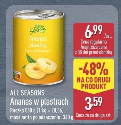 Ananas w plastrach All Seasons promocja w Aldi
