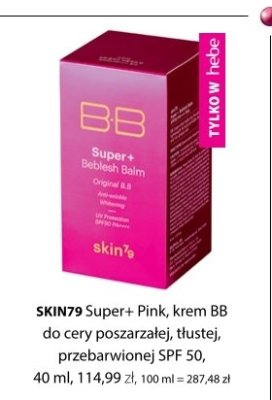 Krem BB SKIN79 Super+ Pink do cery poszarzałej, tłustej, przebawionej SPF 50 promocja w Hebe