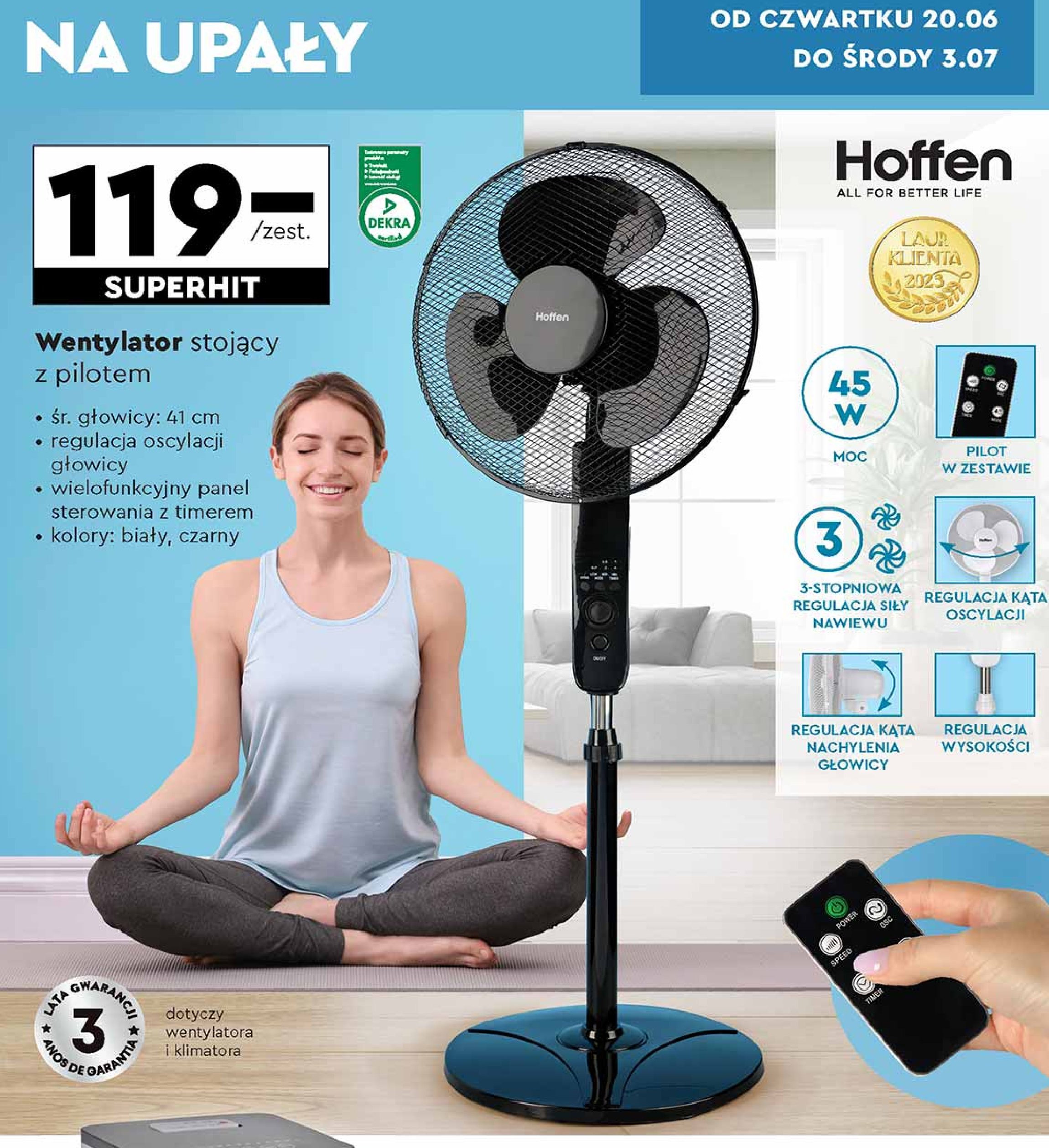 Wentylator stoj膮cy z pilotem Hoffen promocja