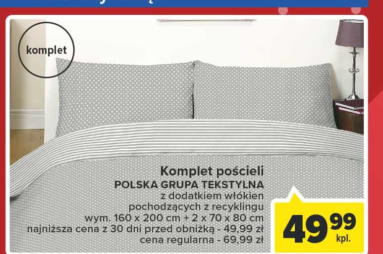 Komplet pościeli z włóknami z recyklingu 160 x 200 cm + 2 x 70 x 80 cm POLSKA GRUPA TEKSTYLNA promocja