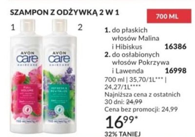 Szampon z odżywką 2 w 1 do płaskich włosów Malina i Hibiskus promocja w AVON