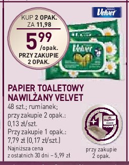 Papier toaletowy nawilżany rumianek i aloevera Velvet promocja