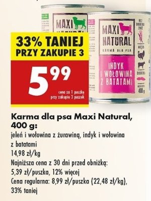 Karma dla psa jele艅 i wo艂owina z 偶urawin膮 Maxi natural promocja