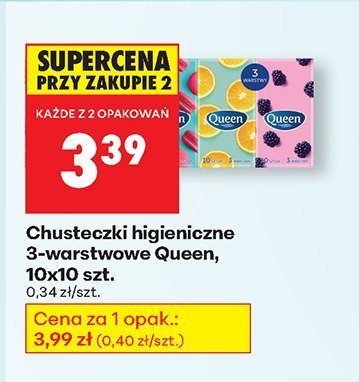 Chusteczki higieniczne 3-warstwowe Queen, 10x10 szt. promocja w Biedronka