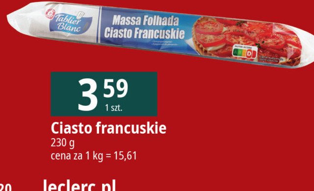 Ciasto francuskie Wiodąca marka tablier blanc promocja w Leclerc