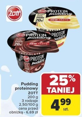 Pudding proteinowy ZOTT 200 g 3 rodzaje 2,50/100 g promocja w Carrefour