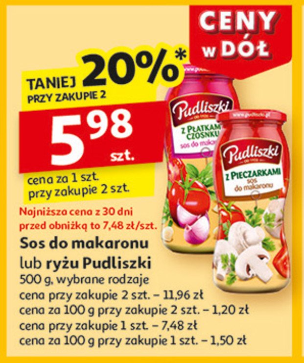 Sos do makaronu z płatkami czosnku Pudliszki promocja w Auchan