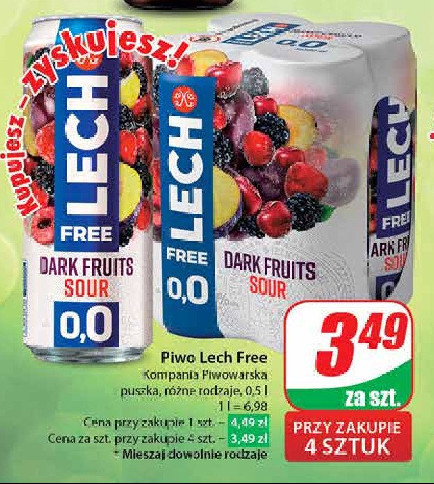 Piwo Lech free dark fruits sour promocja w Dino