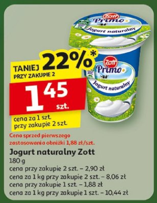 Jogurt naturalny Zott Primo promocja w Auchan