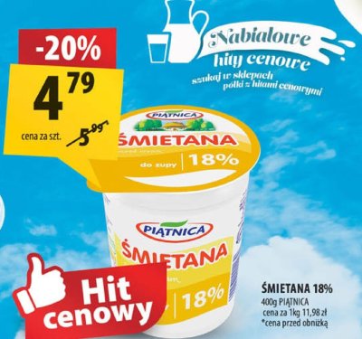 Śmietana 18% Piątnica promocja w Arhelan