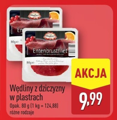 Wędliny z dziczyzny w plastrach różne rodzaje promocja w Aldi