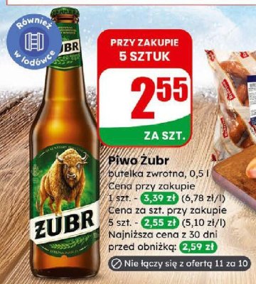 Piwo Żubr butelka zwrotna promocja w Dino