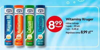 Witaminy Kruger Magnez B6, Multiwitamina, Calcium 500, Elektrolity+Witamina C różne rodzaje promocja w Żabka