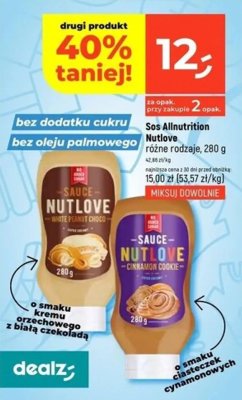 Sos Allnutrition Nutlove różne rodzaje 280g promocja w Dealz