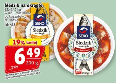 Śledzie na okrągło w oleju wiepskim po kaszubsku ze śliwką SEKO promocja w Prim Market
