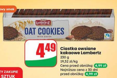 Ciastka owsiane kakaowe promocja w Dino