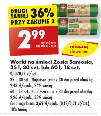 Worki na śmieci wiązane 35 l Zosia samosia promocja w Biedronka