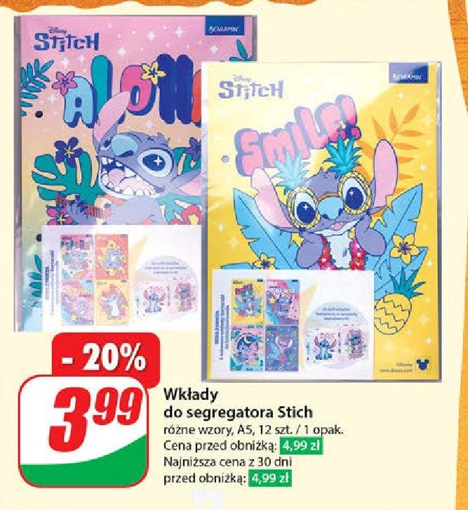 Wkłady do segregatora stitch promocja w Dino
