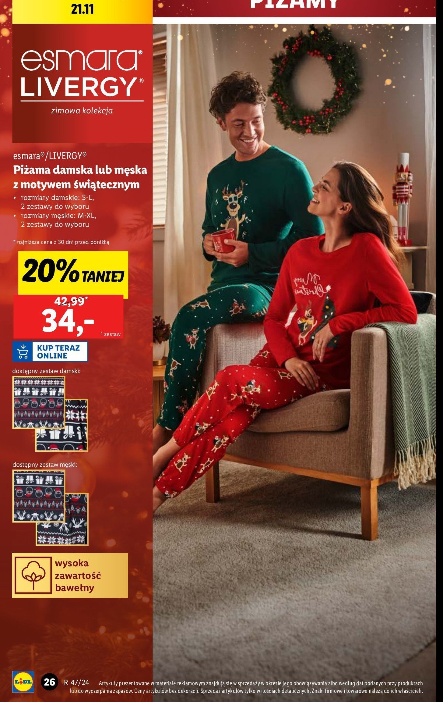 Piżama damska s-l Esmara promocja w Lidl