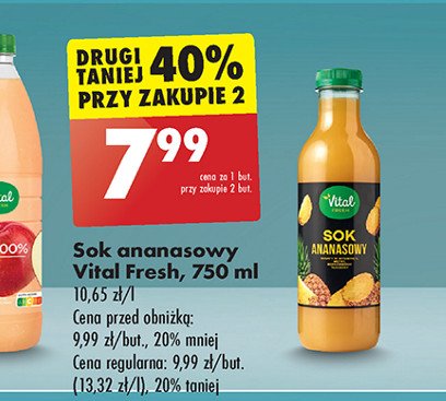 Sok ananasowy Vital fresh promocja w Biedronka