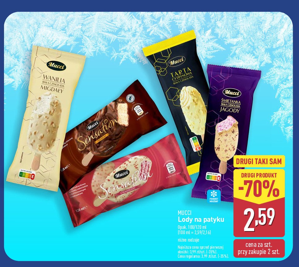 Lody truskawkowe w białej czekoladzie Mucci sensation promocja w Aldi