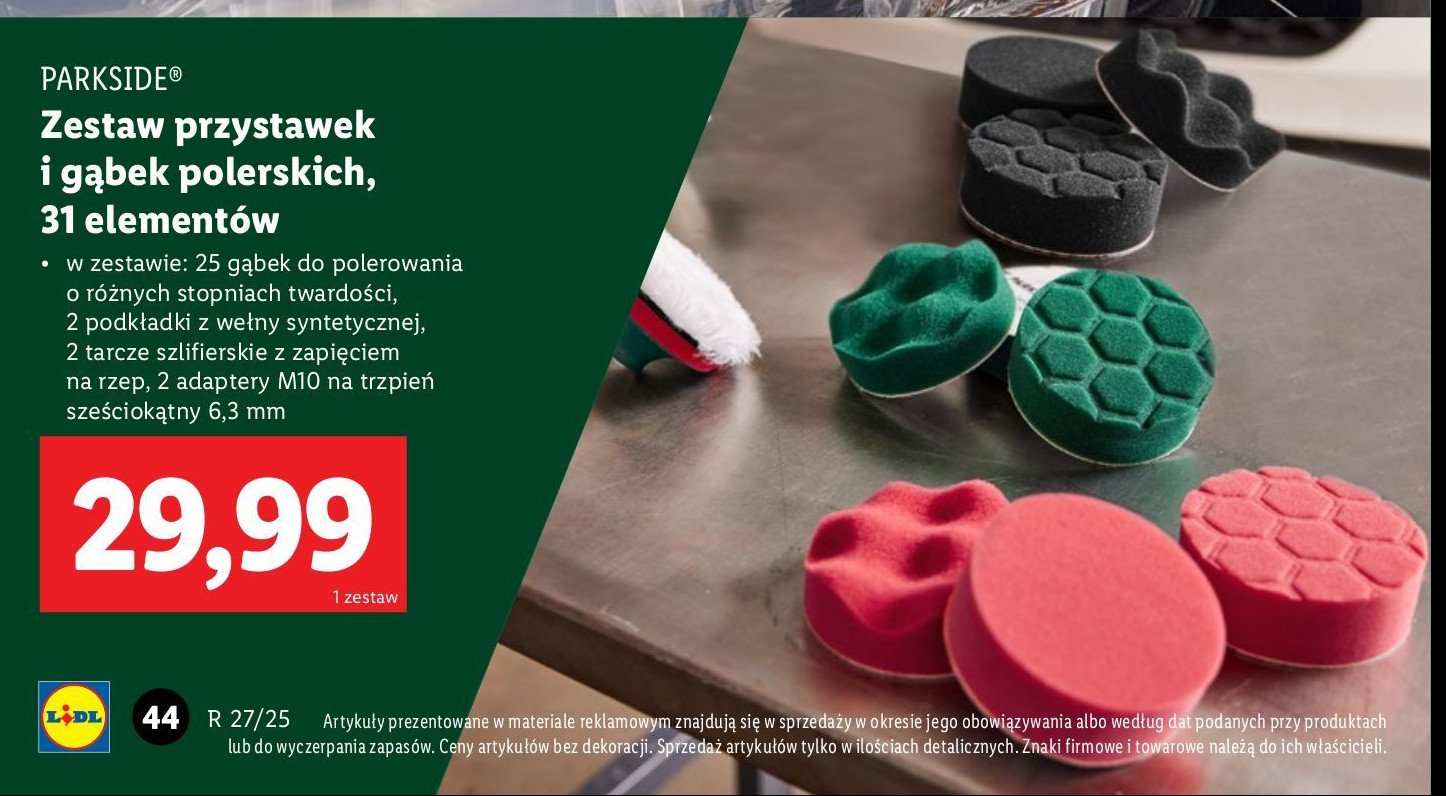 Zestaw przystawek i gąbek polerskich Parkside promocja
