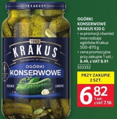 Ogórki konserwowe Krakus 920 g promocja w Selgros