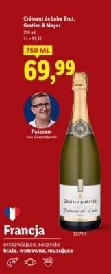 Wino Crémant de Loire Brut, Gratien & Meyer 750ml promocja w Lidl