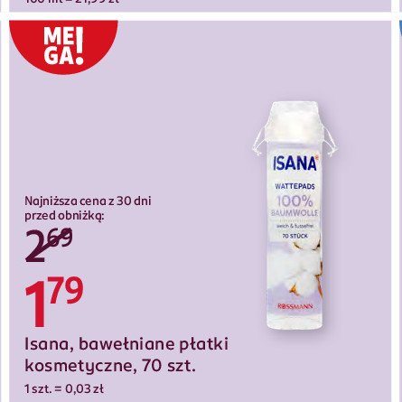 Płatki kosmetyczne bawełniane Isana promocja w Rossmann