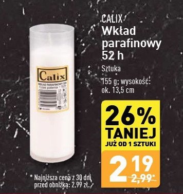 Wkład parafinowy 52h Calix promocja w Aldi