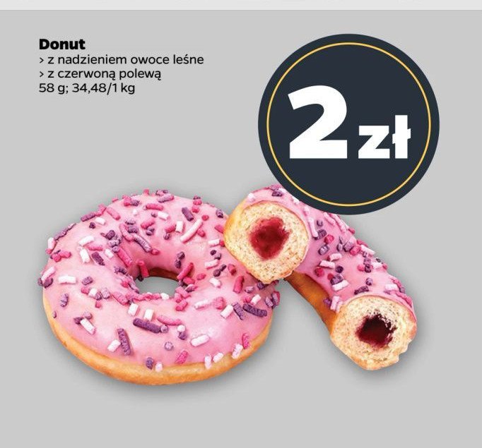 Donut z czerwoną polewą promocja w Netto