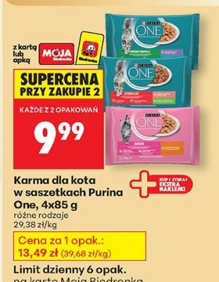 Karma dla kota w saszetkach Purina One, 4x85 g promocja w Biedronka