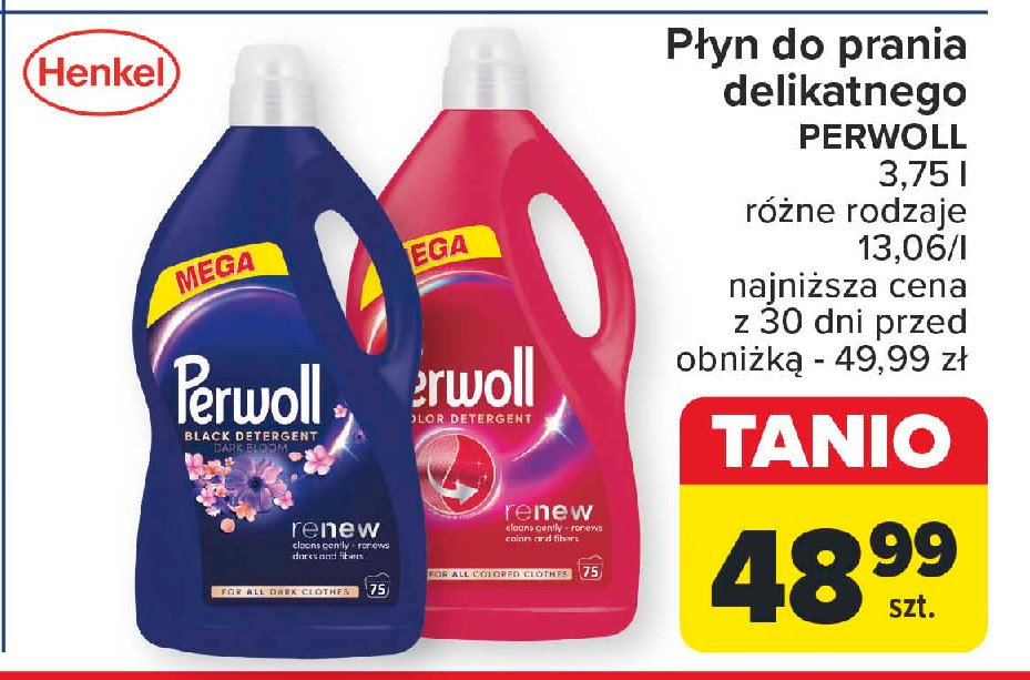 Płyn do prania dark bloom Perwoll renew promocja w Carrefour Market