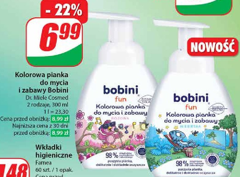 Kolorowa pianka do mycia i zabawy niebieska Bobini fun promocja w Dino