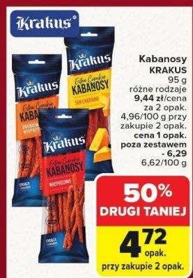 Kabanosy KRAKUS Extra Cienkie różne rodzaje promocja w Carrefour Market