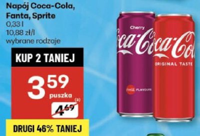 Napój Coca-Cola, Fanta, Sprite 0,33 l wybrane rodzaje promocja w Delikatesy Centrum