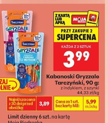 Kabanosy Gryzzale  90 g z indykiem promocja w Biedronka