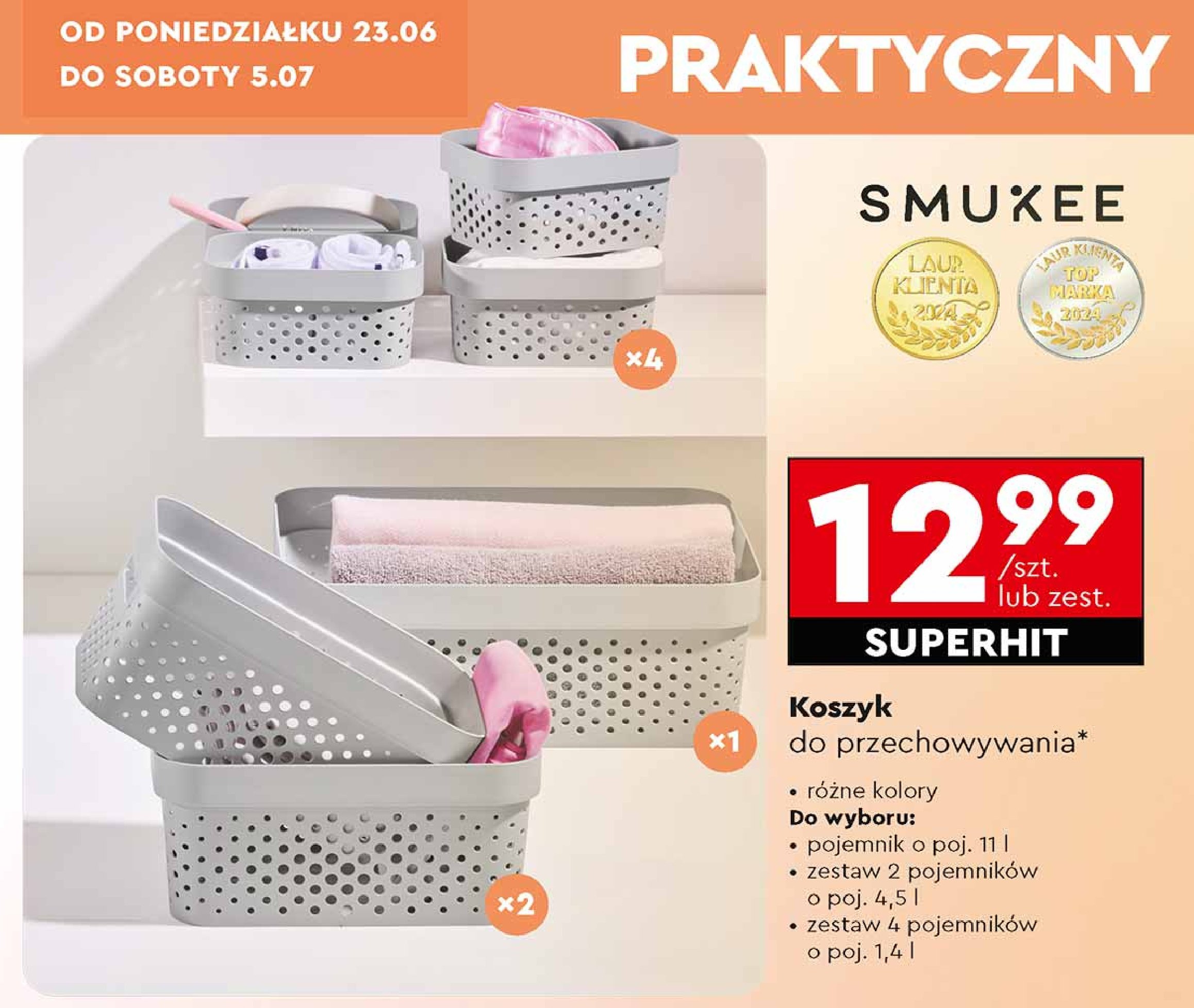 Koszyk do przechowywania 11 l Smukee promocja w Biedronka