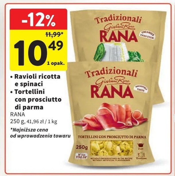 Tortellini z szynką prosciutto Giovanni rana promocja