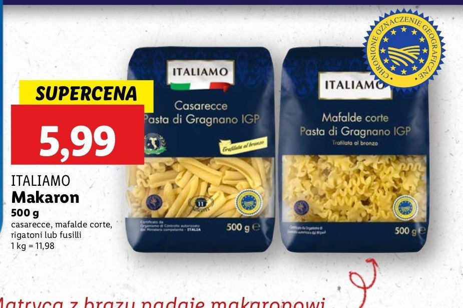 Makaron rigatoni Italiamo promocja w Lidl