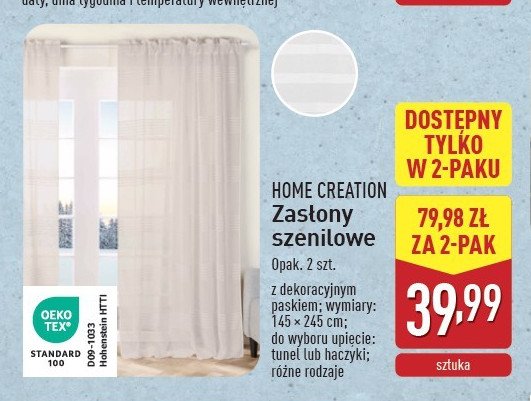 Zasłony szenilowe haczyki 145 x 245 cm Home creation promocja w Aldi