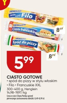 Ciasto gotowe spód do pizzy w stylu włoskim, filo, francuskie xxl 300-400 g, Henglem promocja w Chata Polska