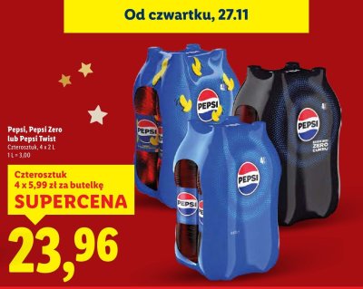 Napój gazowany Pepsi Zero 4 x 2L promocja w Lidl