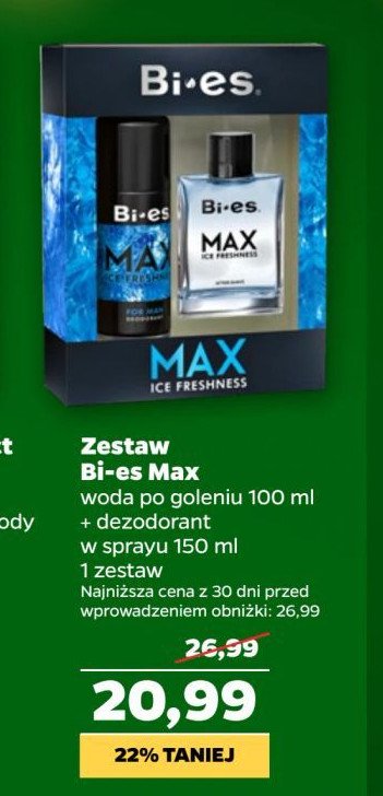 Zestaw w pudełku max ice freshness: dezodorant w sprayu 150 ml + płyn po goleniu 100 ml Bi-es zestawy promocja w Netto