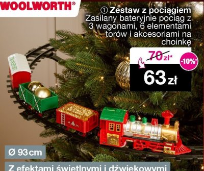 Zestaw z pociągiem - Zasilany bateryjnie pociąg z 3 wagonami, 6 elementami torów i akcesoriami na choinkę promocja w Woolworth